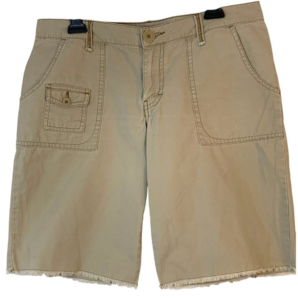Mossimo Beige Cargo Shorts Size 11 Womens Cotton Raw hem 9085 EUC